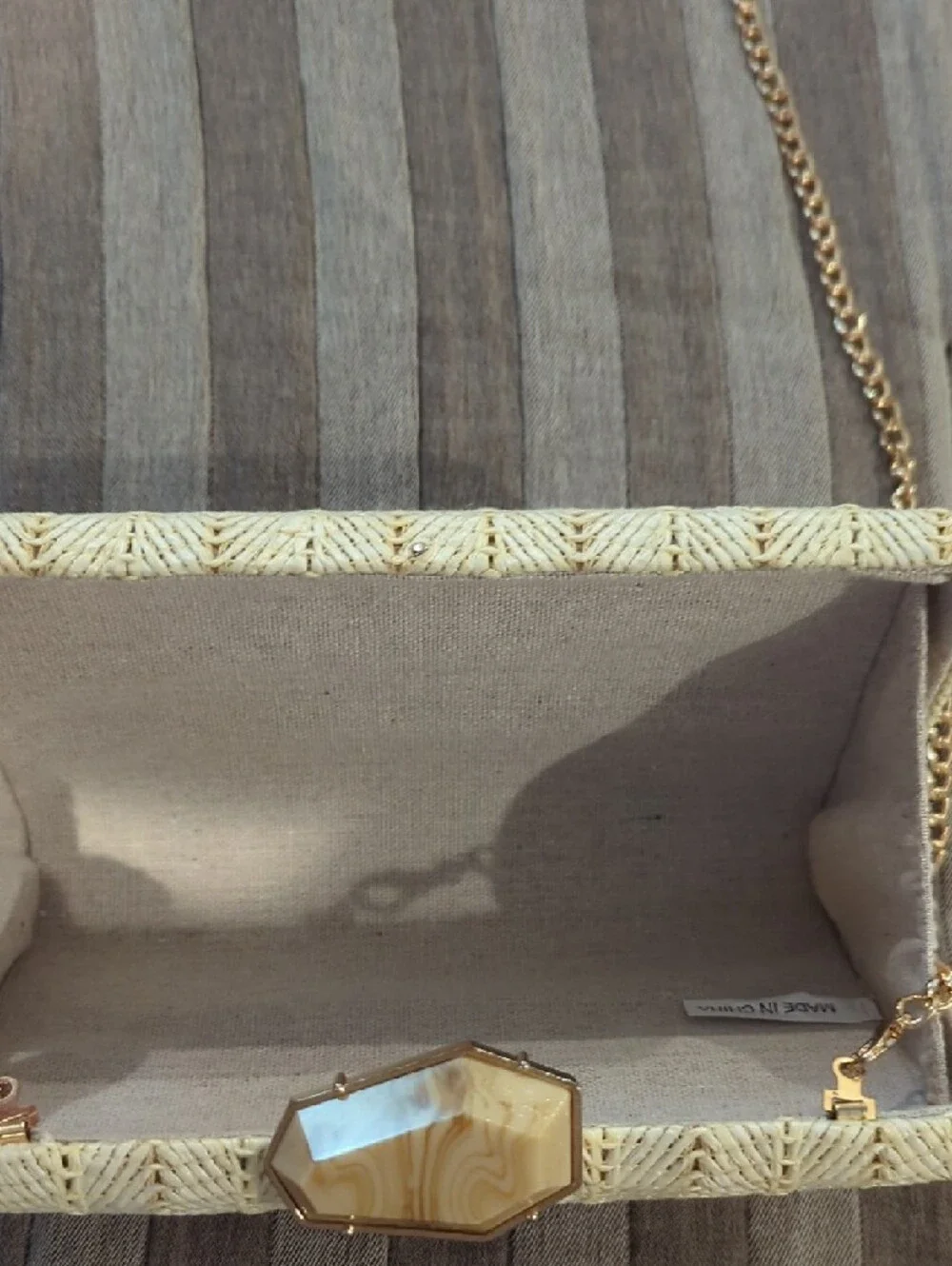 Gold Woven Chain-Strap Evening Clutch